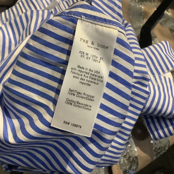 Rag & Bone Blue/White Stripe Off the Shoulder Long-Sleeve Cotton Blouse - Picture 9 of 9